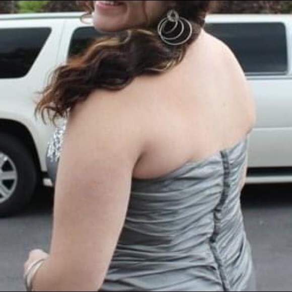 Silver Beaded Gown with Tiers - Picture 3 of 3